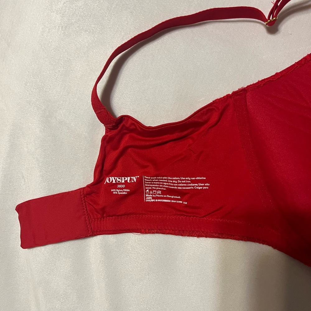 JOYSPUN Red Lace Underwire Bra Size 36DD - Picture 4 of 4